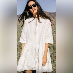 Woman APIECE APART Cream Off White Linen Blend S/s Murano Tiered Dress Sz XS